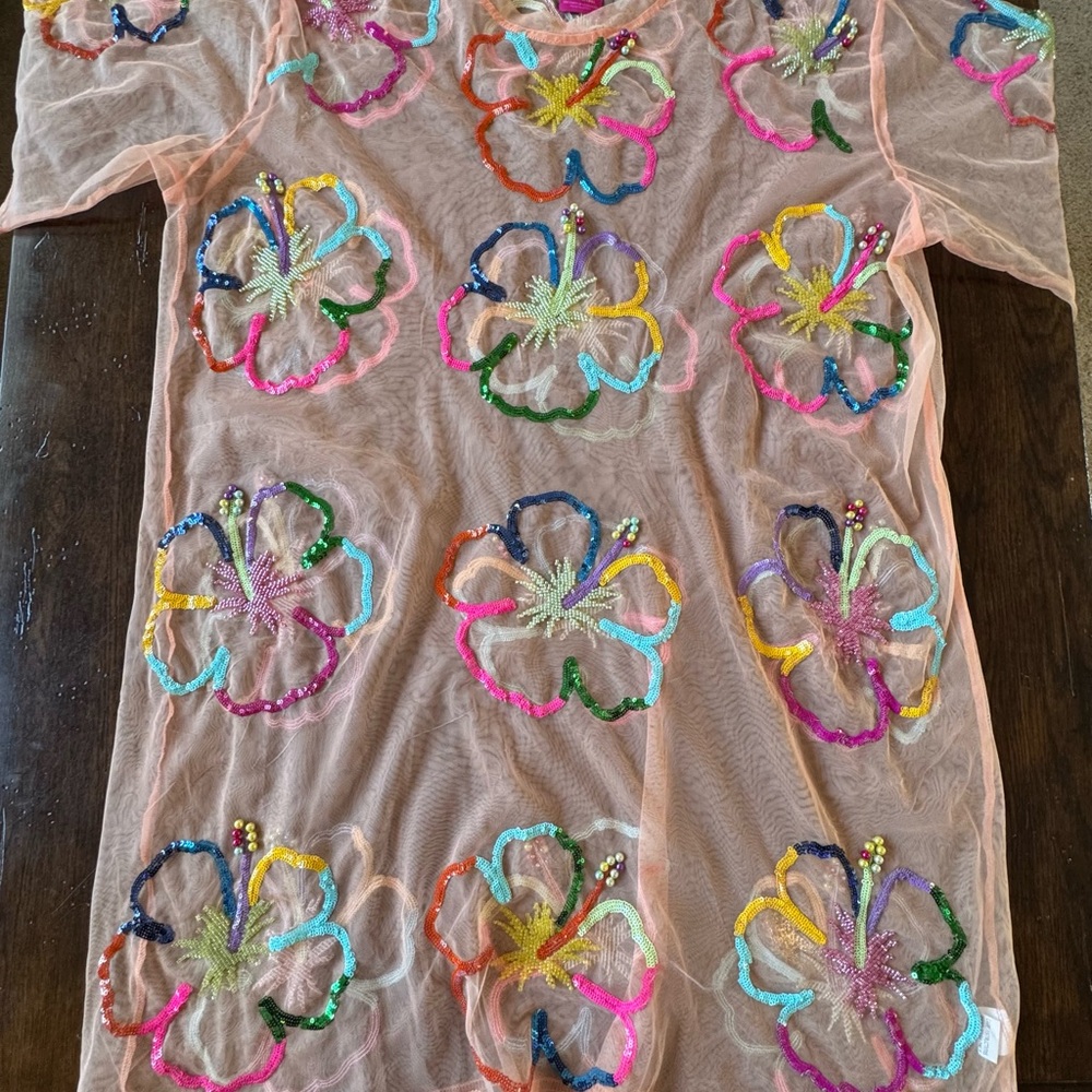 QUEEN OF SPARKLES Colorful Floral Embellished Coverup